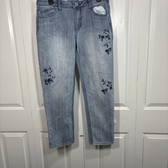 Democracy Jeans 8P Ab Solution Floral Embroidery Stretch Midrise Tummy Slim - Picture 1 of 9